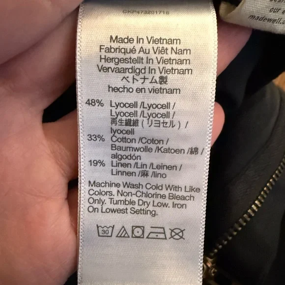 NWT MADEWELL Harlow Wide Leg Pleated Pants Black Cotton Linen Comfy Baggy 12 P - Picture 5 of 6